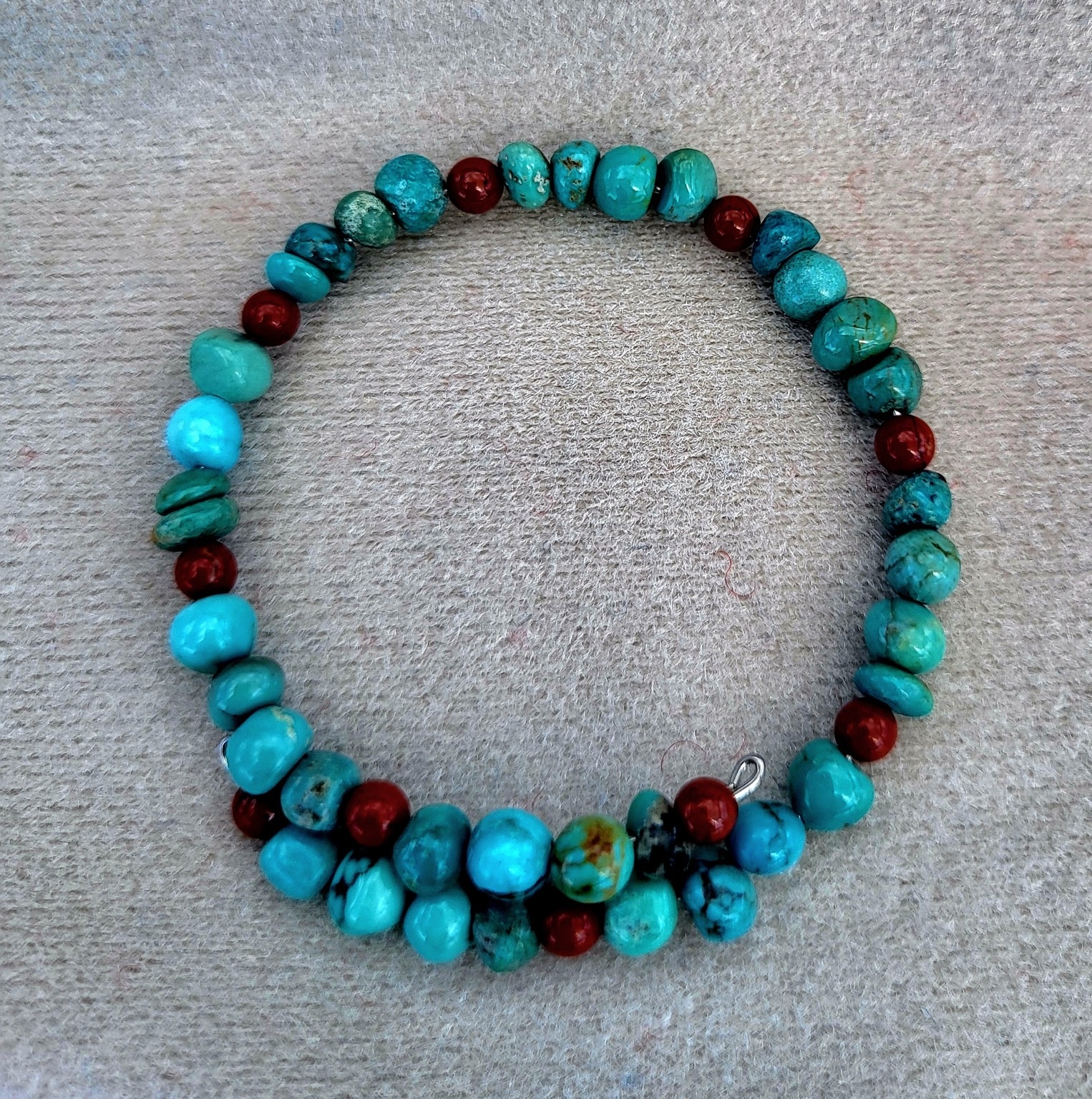 Turquoise and Red Coral Beaded Bracelet view 3